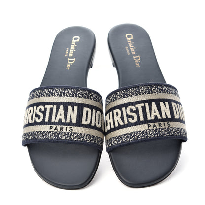 Christian Dior Canvas Embroidered Dway Mules Slide Sandals 39 Deep Blue 5 of 11