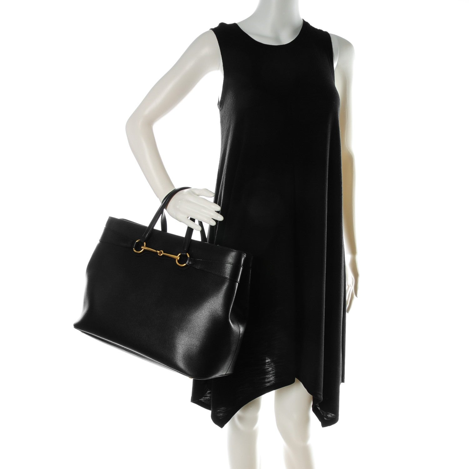 Gucci Textured Calfskin Large Bright Bit Tote Black 2 of 9