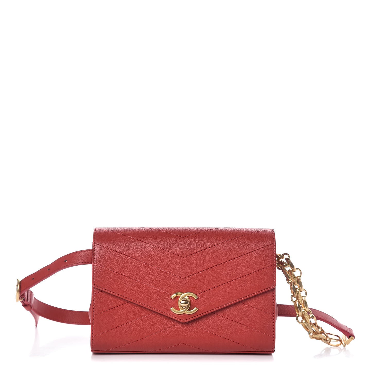 Calfskin Chevron Stitched Coco Waist Bag Red