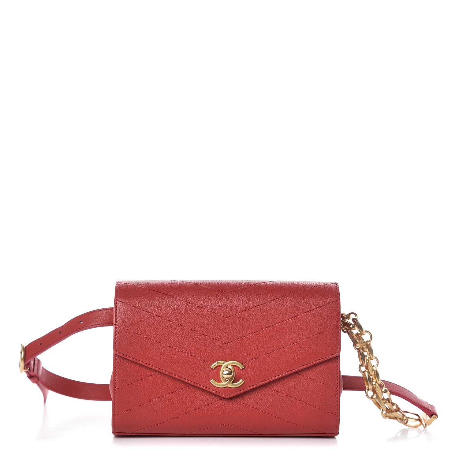 Chanel Calfskin Chevron Stitched Coco Waist Bag Red 1 of 13