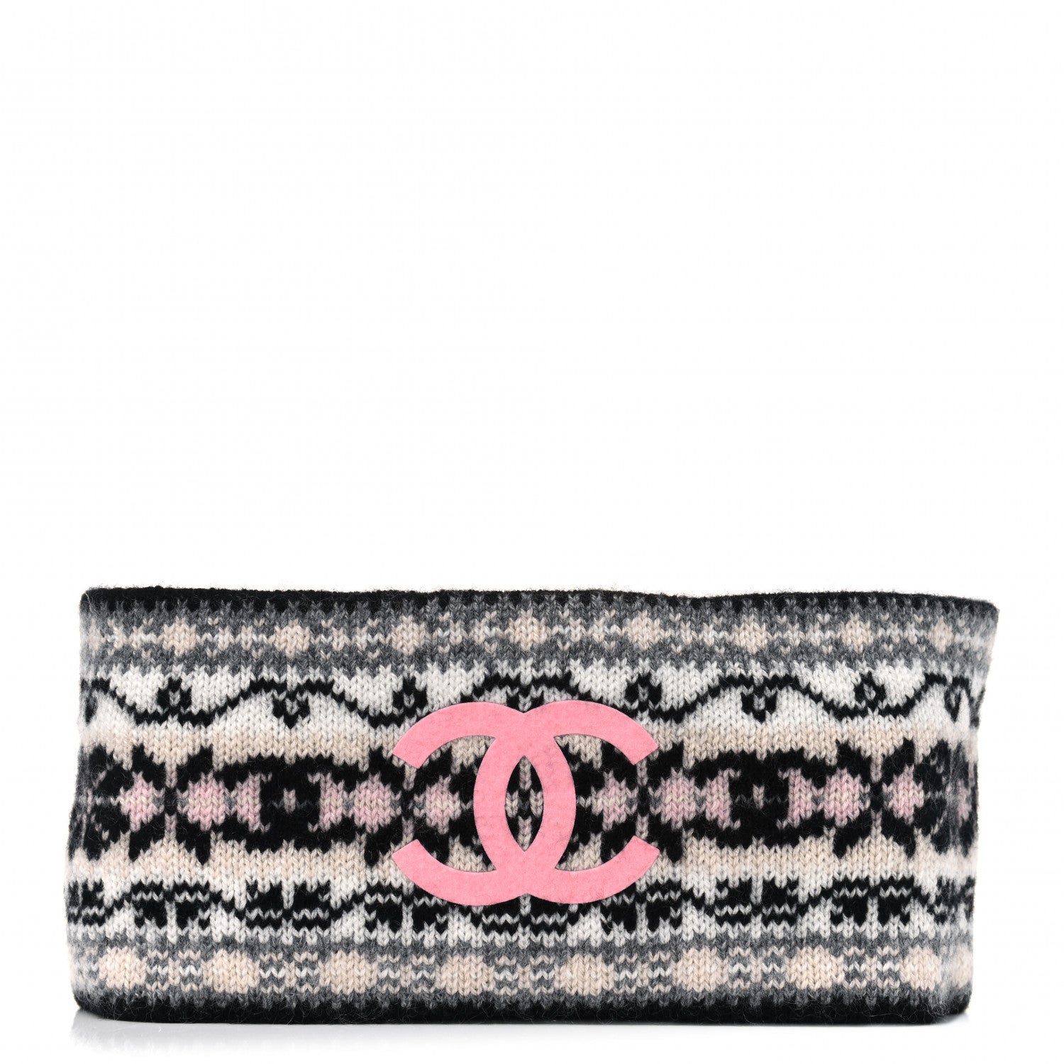 Chanel Cashmere CC Headband Black Dark Grey Ecru Pink 1 of 3