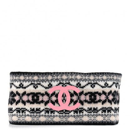 Chanel Cashmere CC Headband Black Dark Grey Ecru Pink 1 of 3