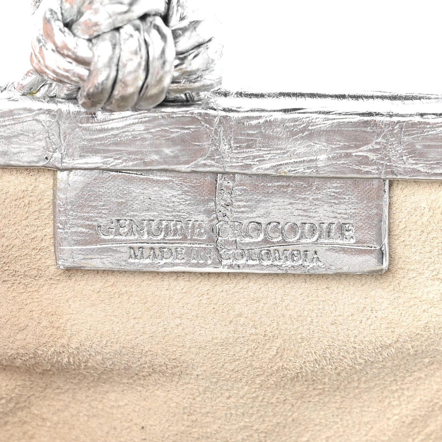 Metallic Crocodile Chain Clutch Silver