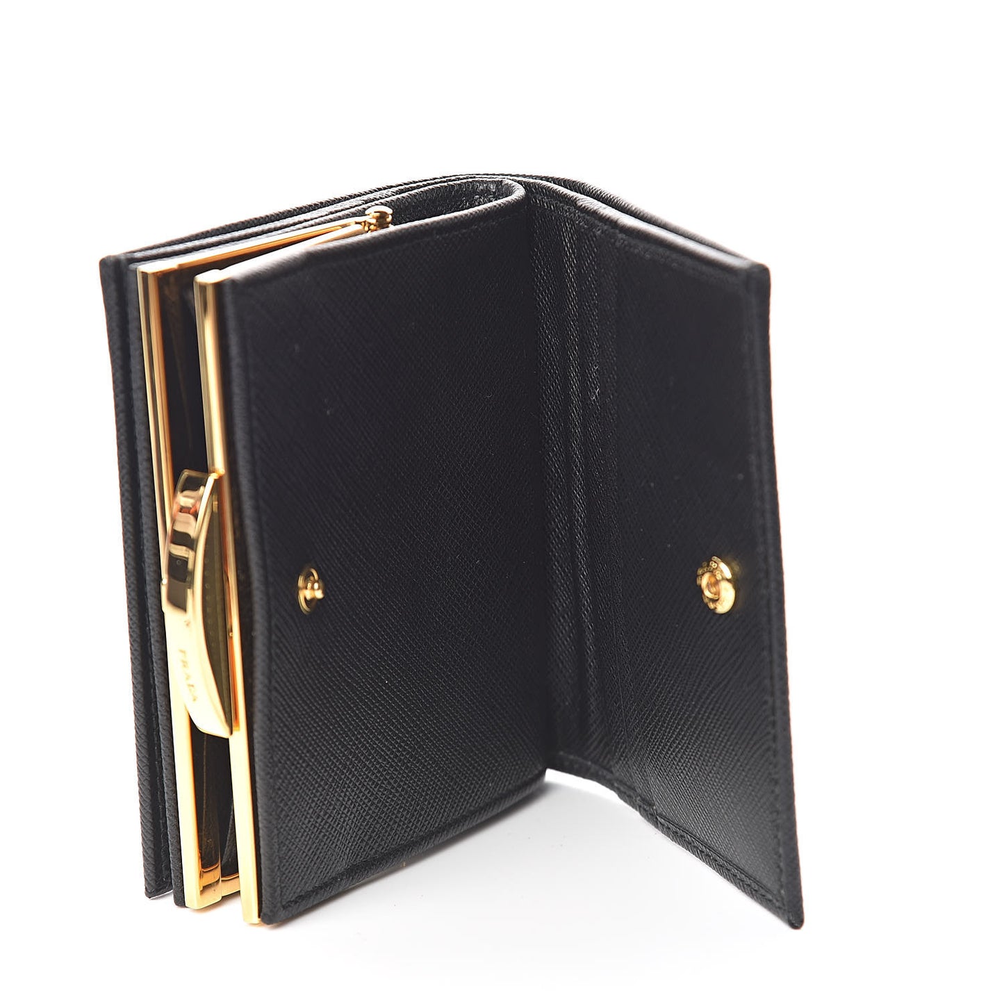 Saffiano Metal Compact Pushlock Wallet Black