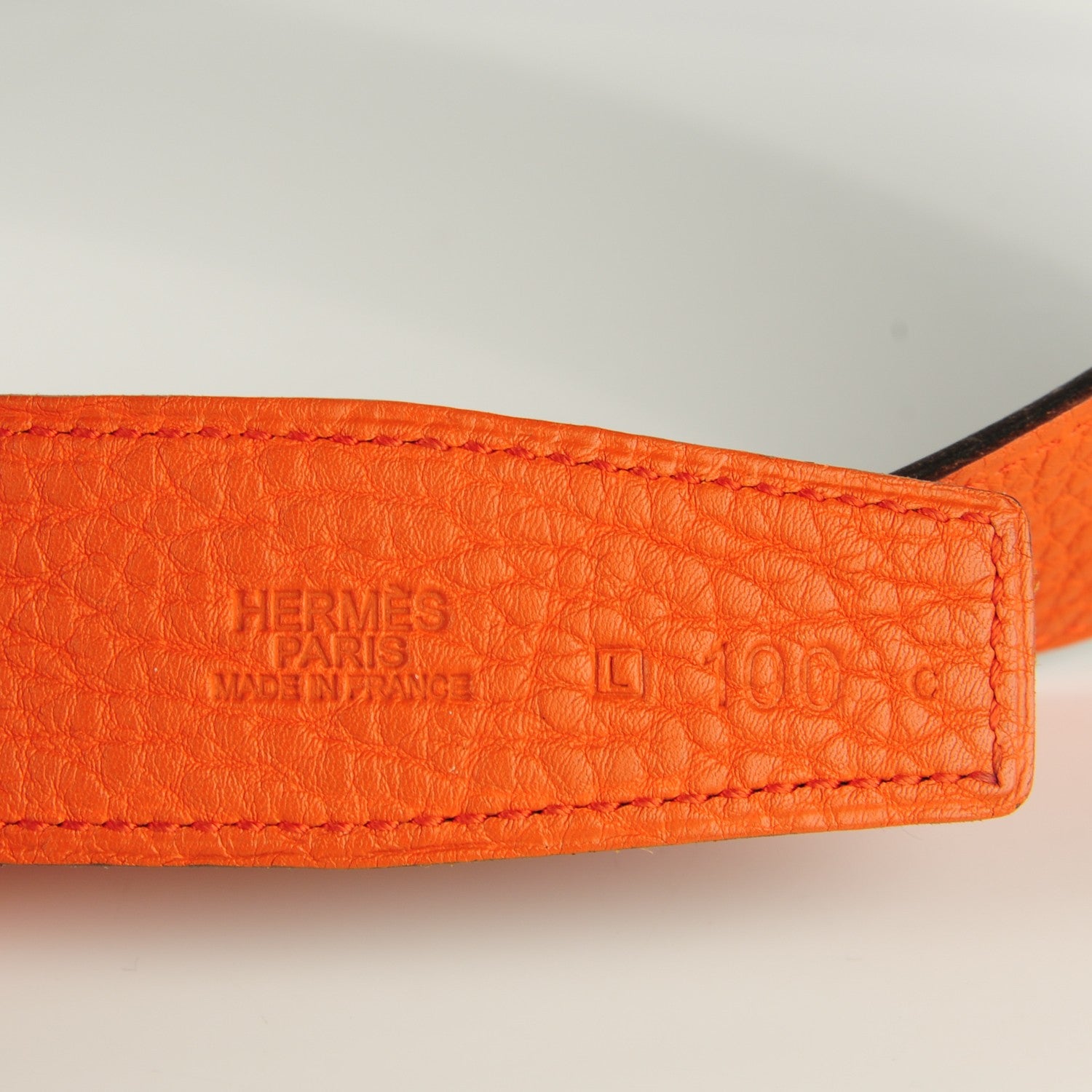 Hermes Box Togo 32mm H Belt Black Orange 100 6 of 9