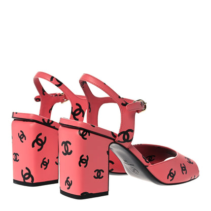 Chanel Lambskin Printed CC Sandals 39 Pink Black 4 of 9