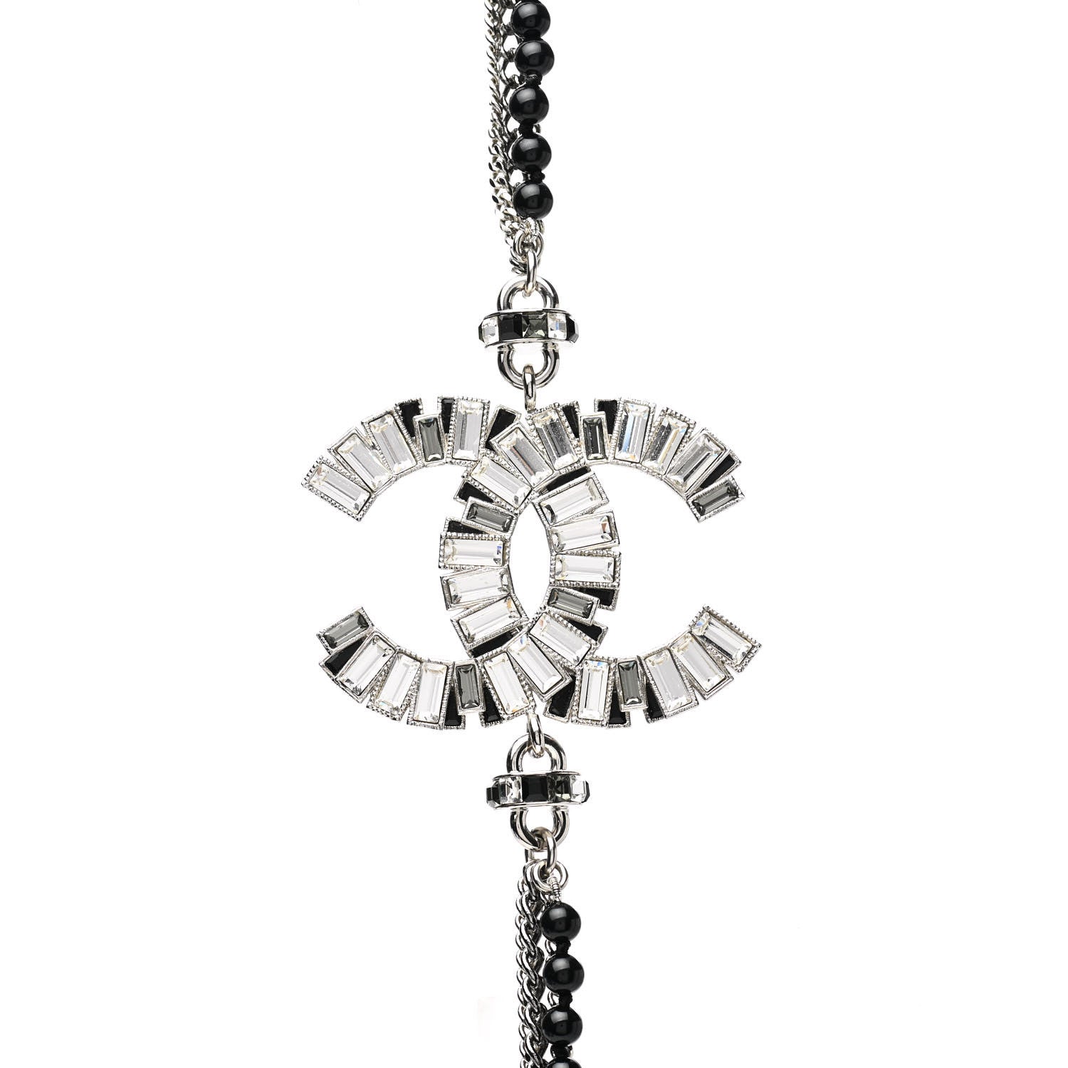 Chanel Crystal Baguette CC Multi Strand Long Necklace Silver Black 4 of 7