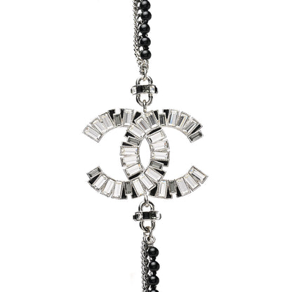 Chanel Crystal Baguette CC Multi Strand Long Necklace Silver Black 4 of 7