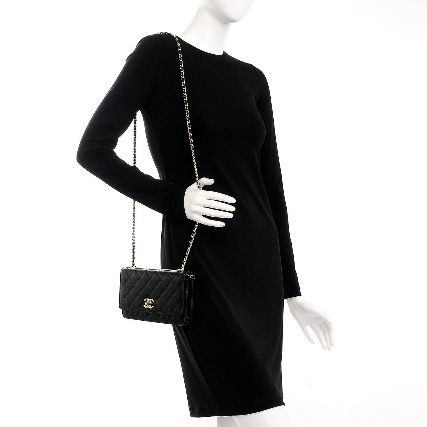 Lambskin Quilted Trendy CC Wallet On Chain WOC Black