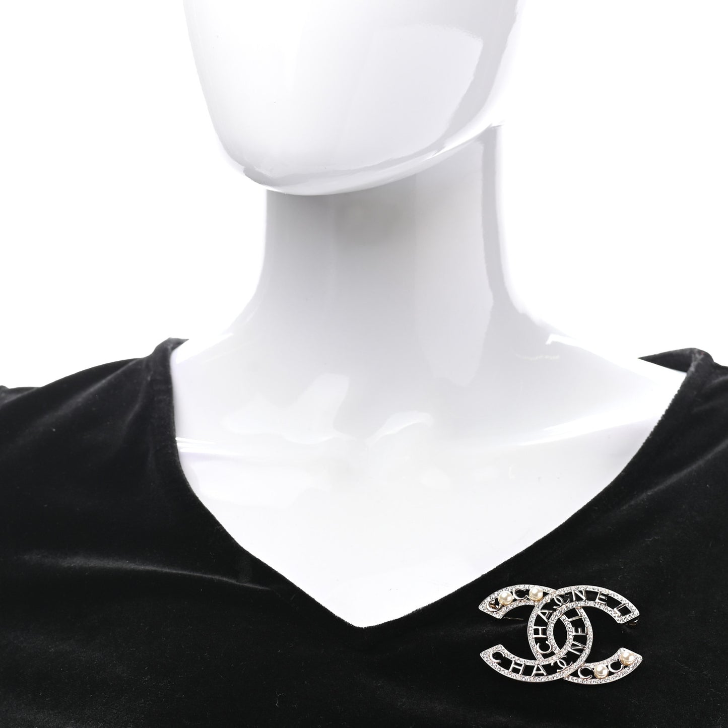 Crystal Pearl Coco CC Logo Brooch Gold