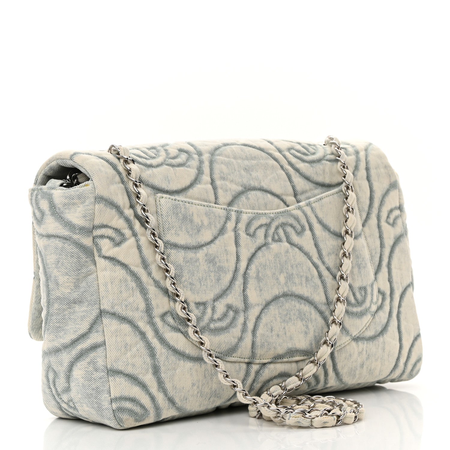 Chanel Denim Embossed CC Logo Print Jumbo Single Flap Blue 3 of 13