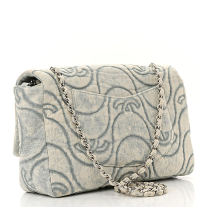 Chanel Denim Embossed CC Logo Print Jumbo Single Flap Blue 3 of 13