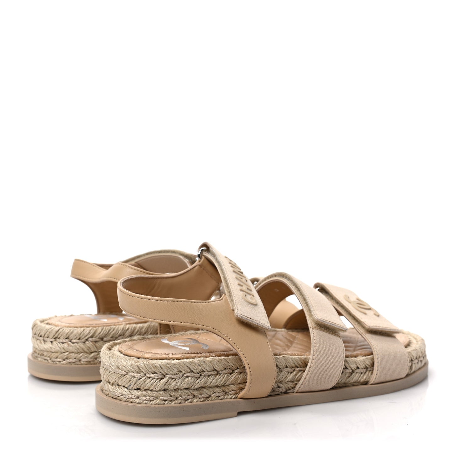 Stretch Fabric Lambskin CC Flat Sandals 37 Beige