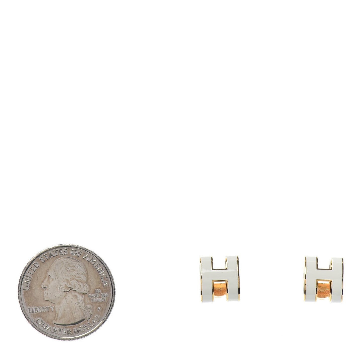 Gold Lacquered Pop H Earrings White