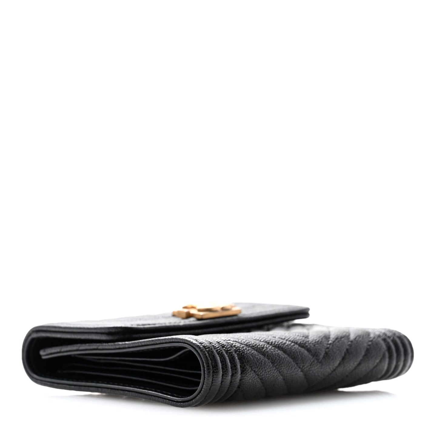 Caviar Chevron Quilted Boy Compact Wallet Black
