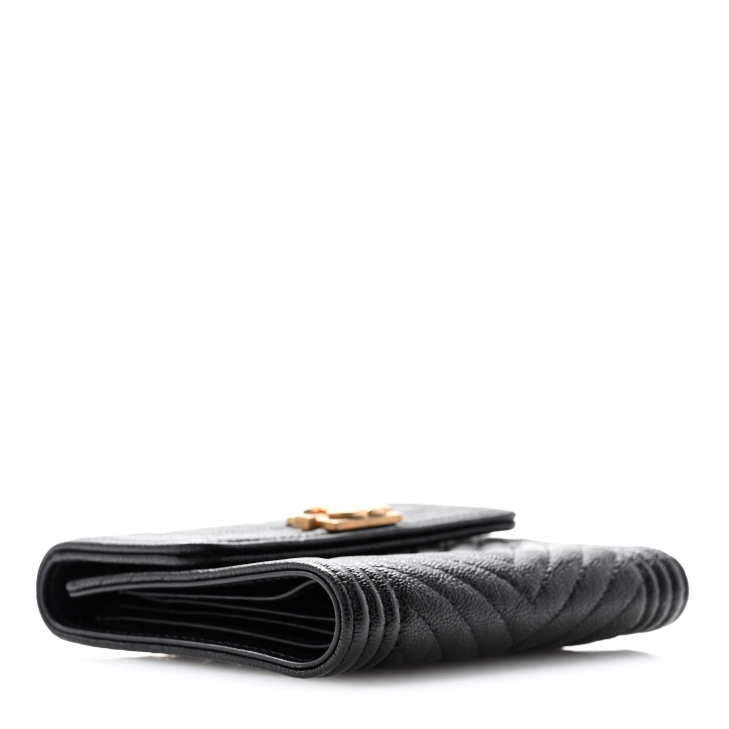Chanel Caviar Chevron Quilted Boy Compact Wallet Black 4 of 10