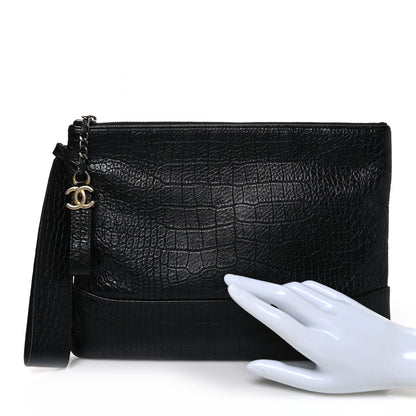 Chanel Calfskin Crocodile Embossed Quilted Medium Gabrielle Cosmetic Case Black 2 of 7