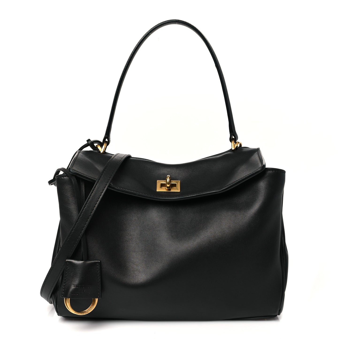 Natural Smooth Calfskin Small Rodeo Top Handle Handbag Black