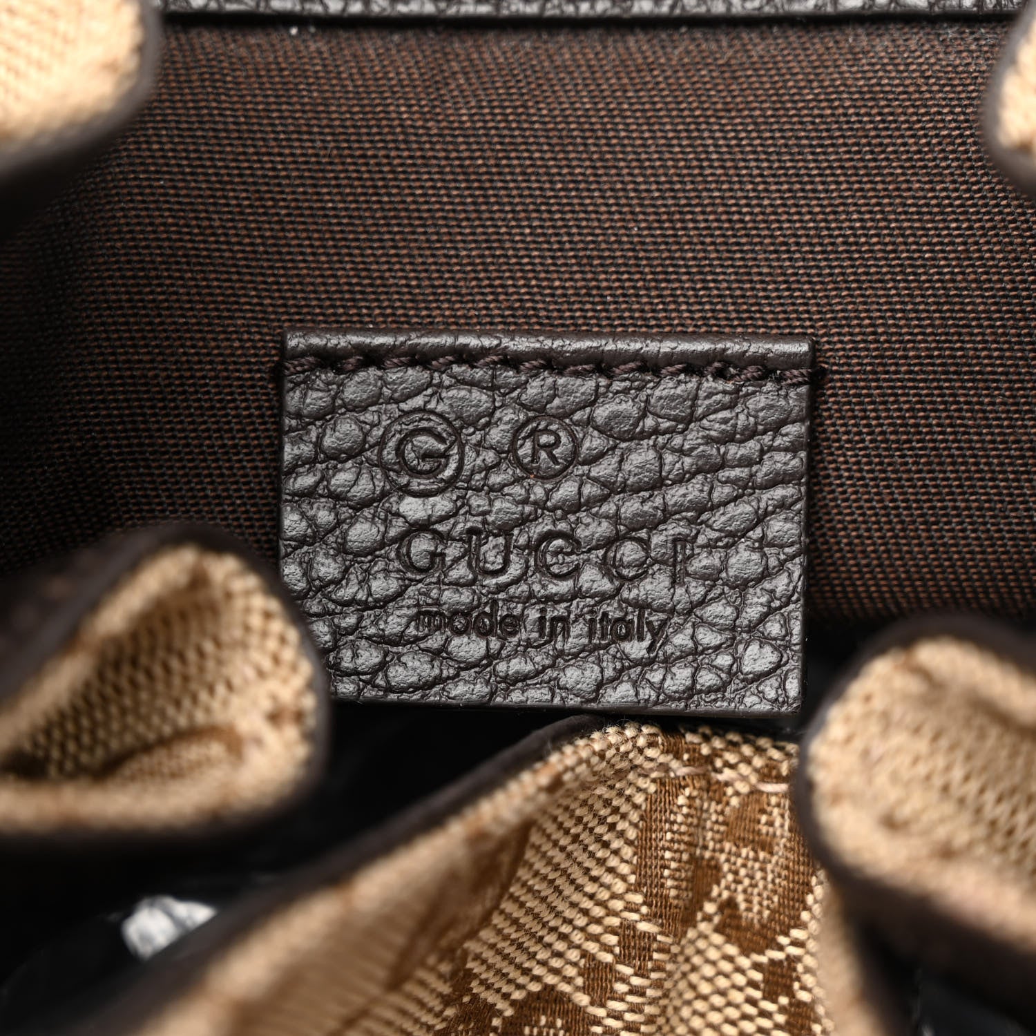 Gucci Monogram Dollar Calfskin O Drawstring Backpack Beige Ebony Testa di Moro Dark Chocolate 6 of 10