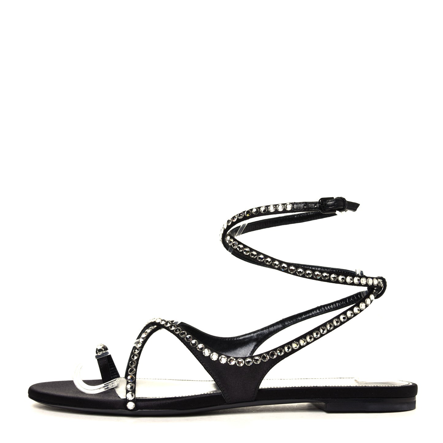 Satin Crystal Gia Ankle Strap Sandals 38.5 Black