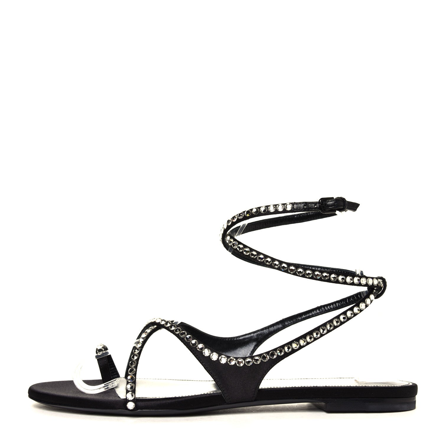 Saint Laurent Satin Crystal Gia Ankle Strap Sandals 38.5 Black 1 of 7