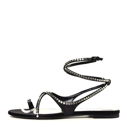 Saint Laurent Satin Crystal Gia Ankle Strap Sandals 38.5 Black 1 of 7
