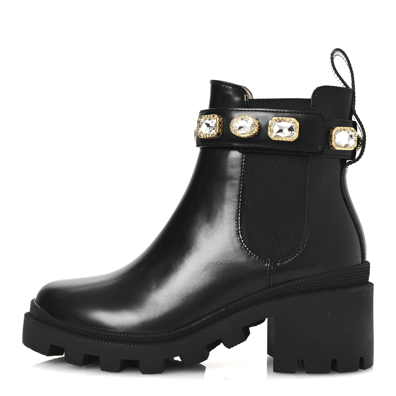 Gucci Calfskin Crystal GG Trip Chelsea Ankle Boots 35.5 Black 1 of 11