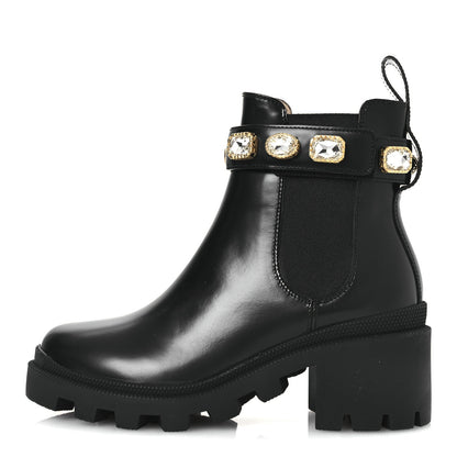 Gucci Calfskin Crystal GG Trip Chelsea Ankle Boots 35.5 Black 1 of 11