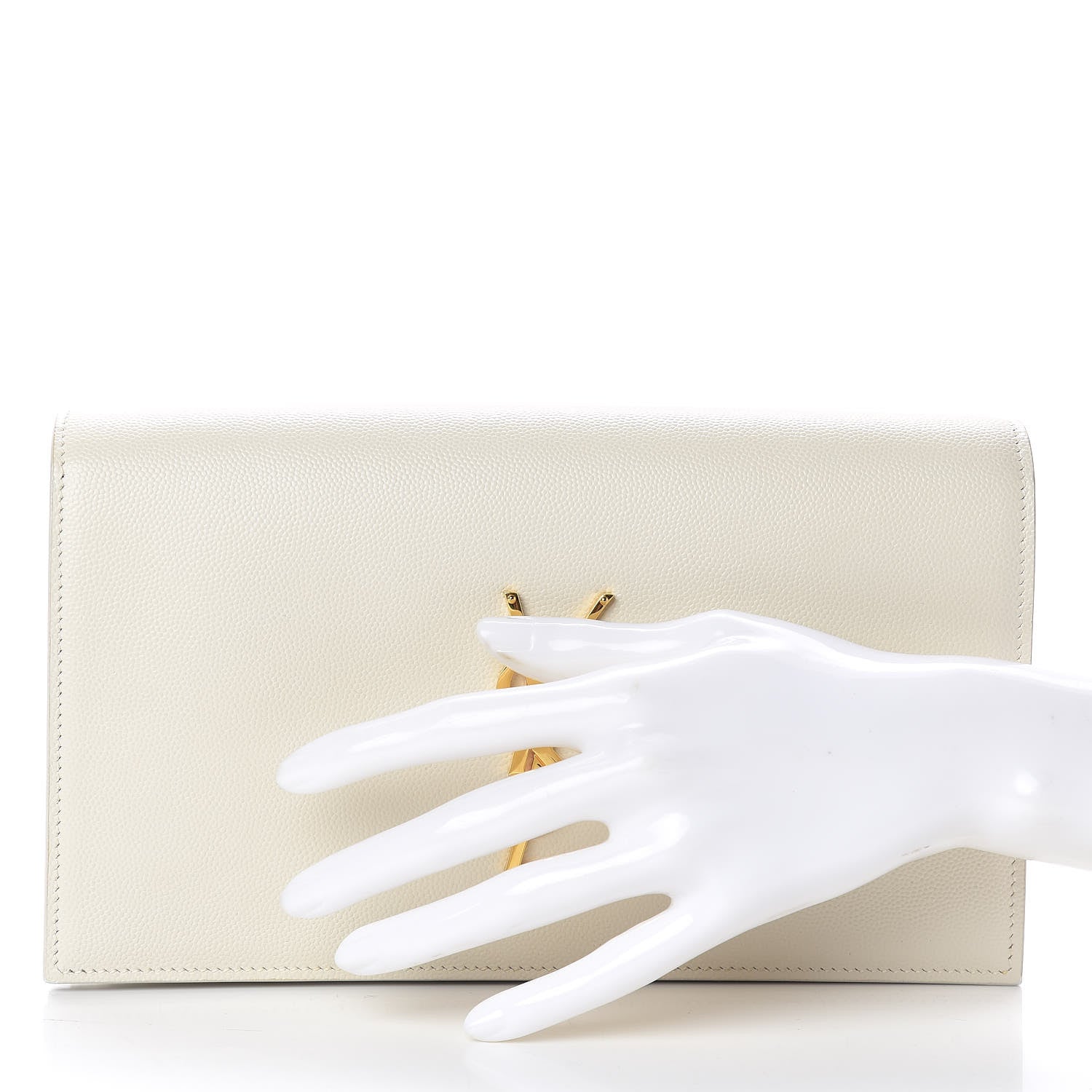 Saint Laurent Grain De Poudre Classic Monogram Kate Clutch Porcellana 2 of 9