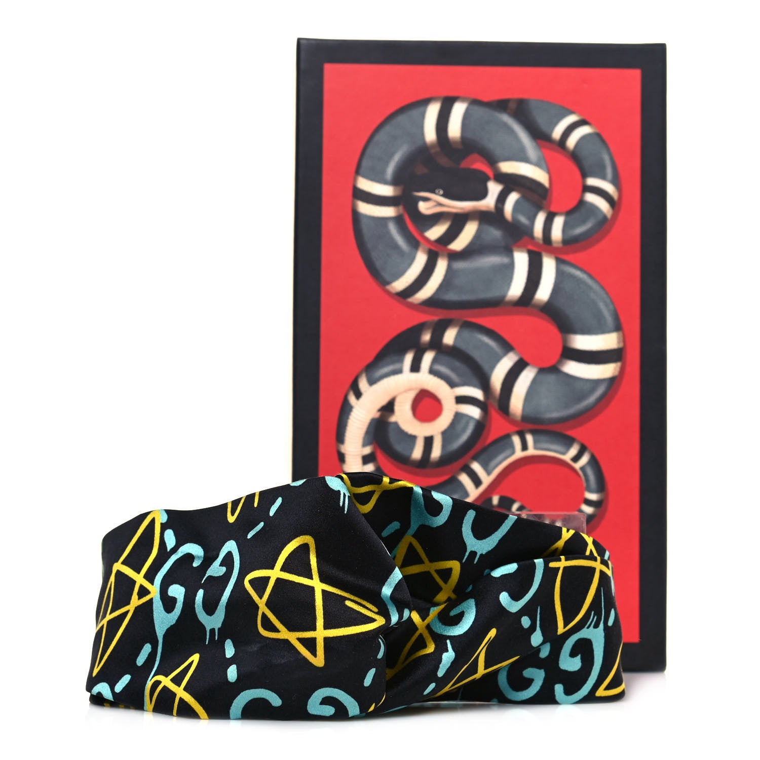 Gucci Silk GucciGhost Stars Print Duchesse Headband Black Sky Blue 4 of 4