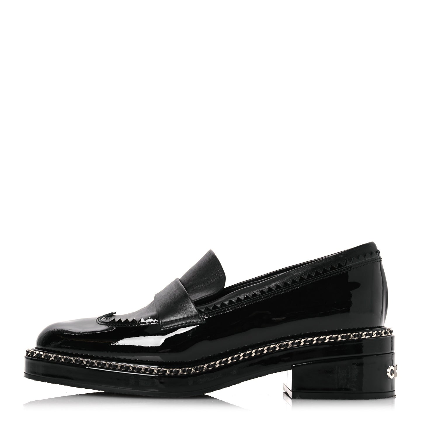 Patent Lambskin CC Chain Mocassin Loafers 37 Black