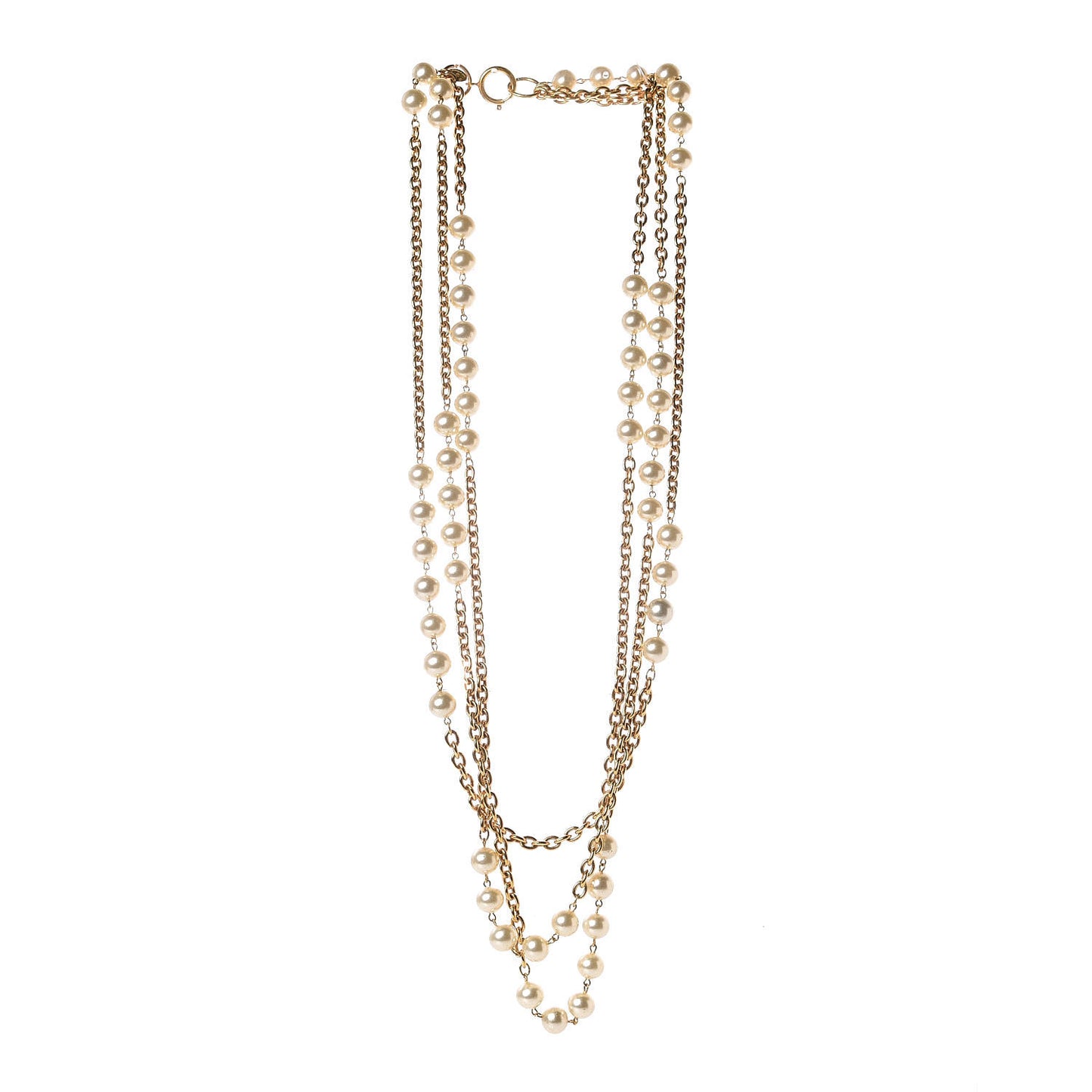 Pearl Chain Multi Strand Necklace Gold