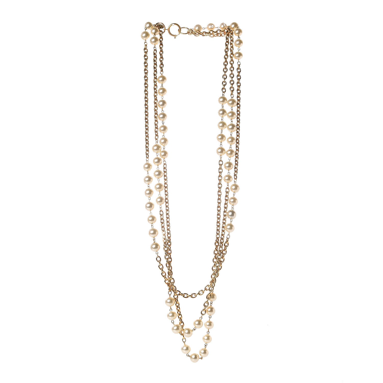 Chanel Pearl Chain Multi Strand Necklace Gold 3 of 8