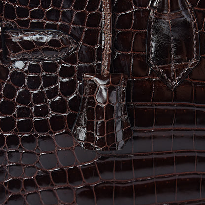 Hermes Shiny Porosus Crocodile Birkin 35 Cocoan 19 of 31