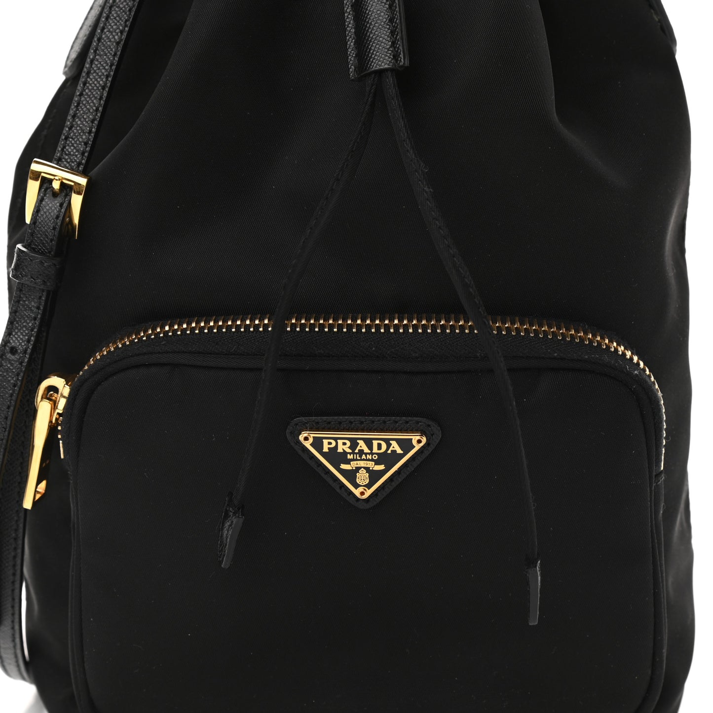 Saffiano Tessuto Nylon Mini Bucket Crossbody Bag Black