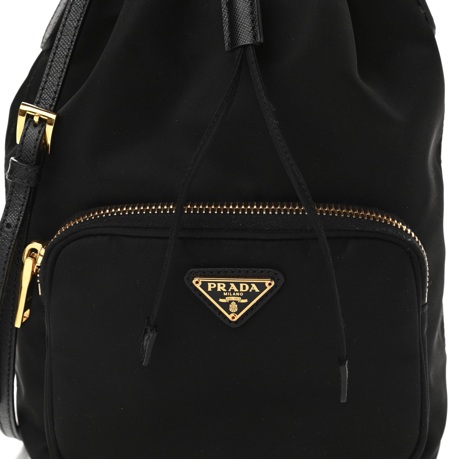 Prada Saffiano Tessuto Nylon Mini Bucket Crossbody Bag Black 9 of 11