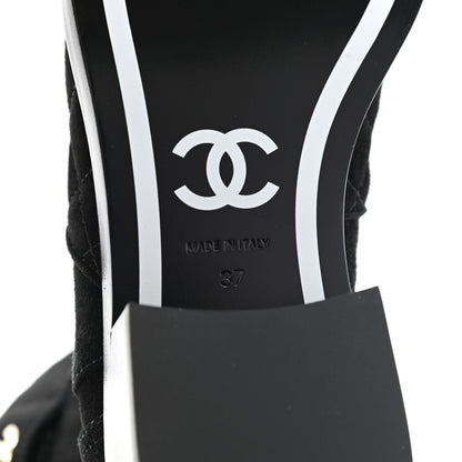 Chanel Suede Patent Calfskin Quilted Cap Toe Short Boots 37 Black 8 of 8