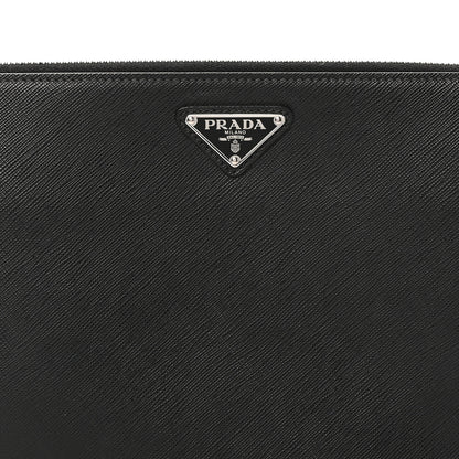 Prada Saffiano Travel Metal Triangle Logo Slip Handle Wristlet Pouch Black 7 of 7