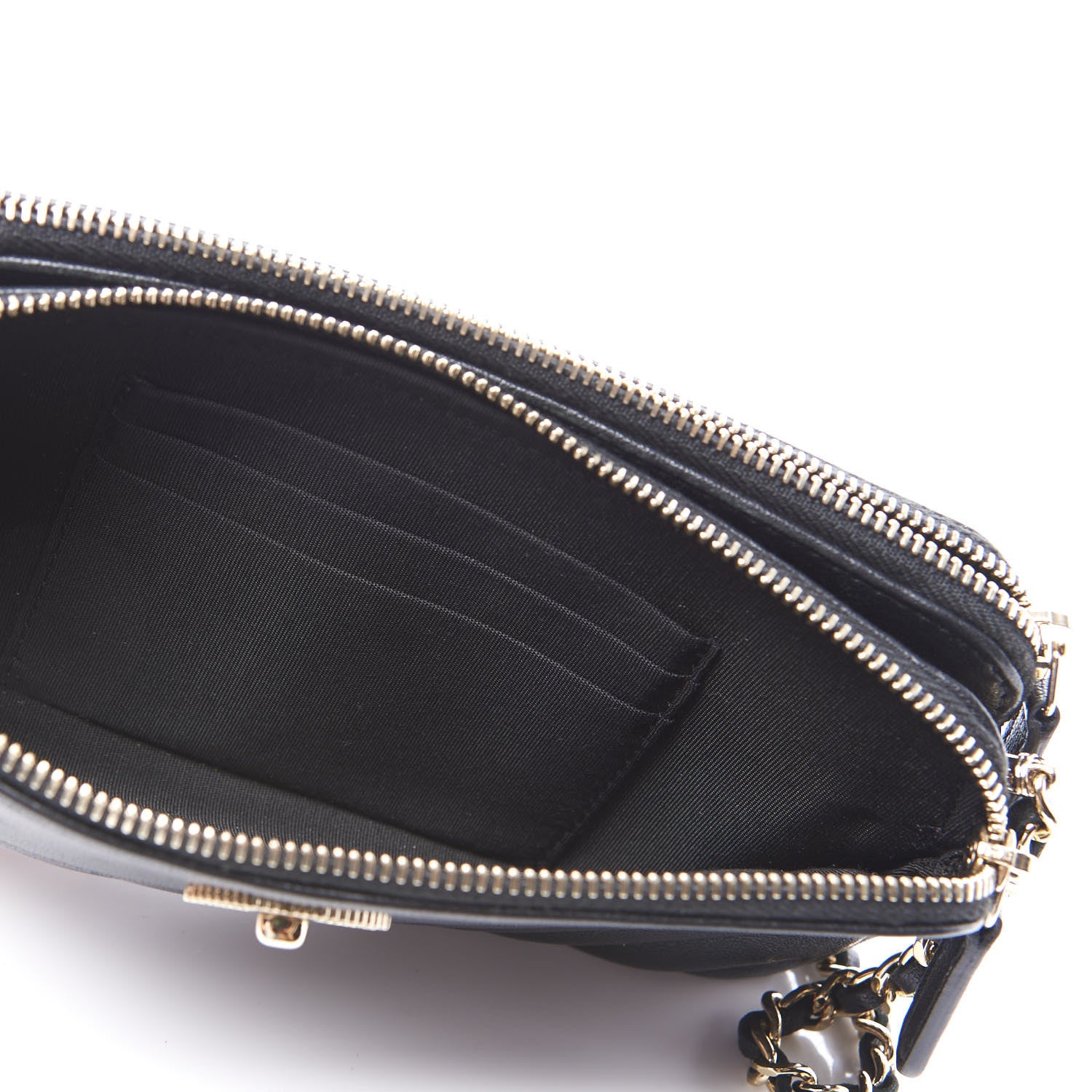 Chanel Metallic Sheepskin Chevron Quilted Small Vintage Mademoiselle Clutch With Chain Black 5 of 13