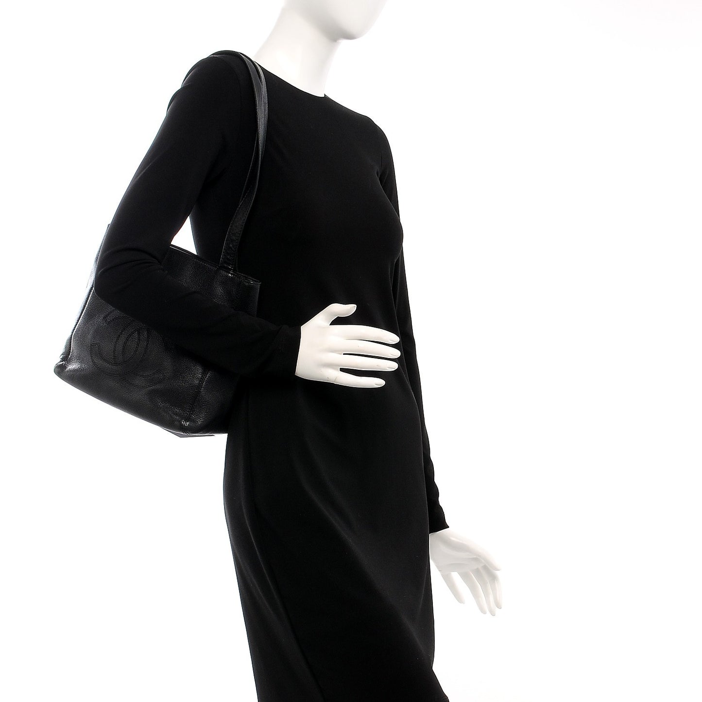 Calfskin CC Shoulder Bag Black