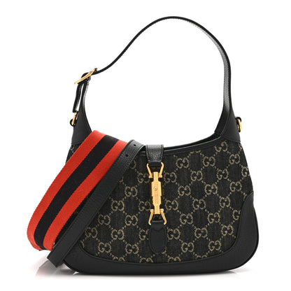 Gucci Jacquard Denim GG Monogram Small Jackie 1961 Hobo Black Ivory 1 of 11