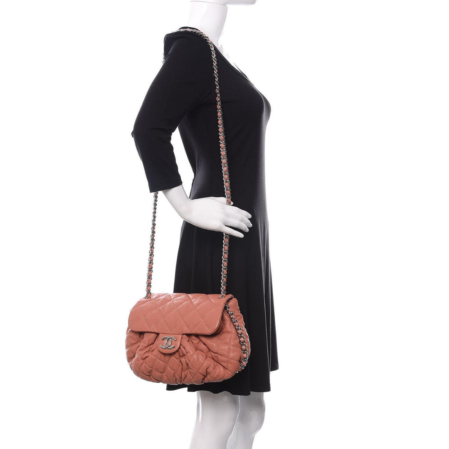 Washed Lambskin Quilted Medium Chain Around Flap Pink