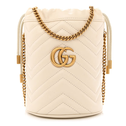 Gucci Calfskin Matelasse Mini GG Marmont 2.0 Bucket Bag White 1 of 11