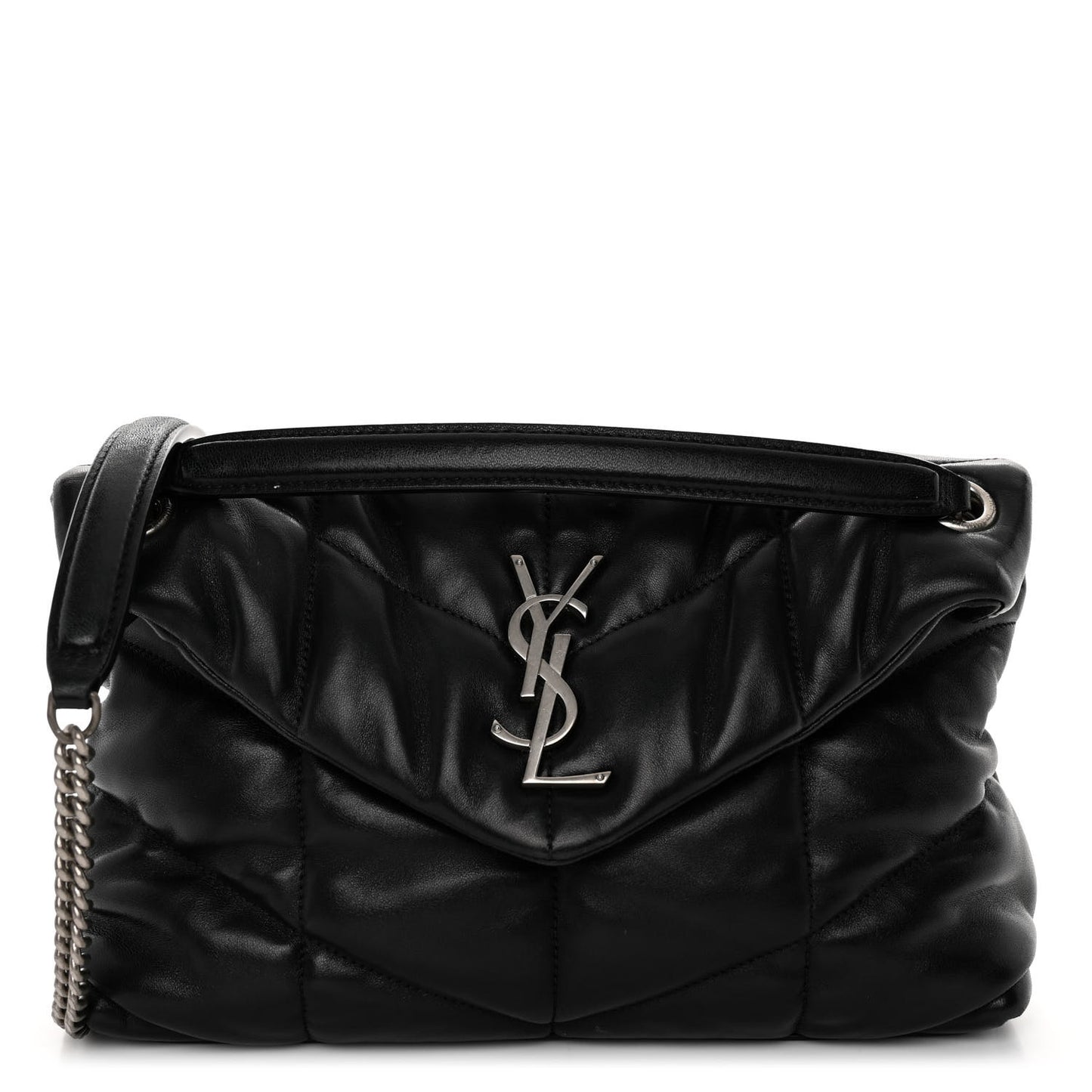 Lambskin Quilted Small Loulou Puffer Monogram Chain Satchel Black