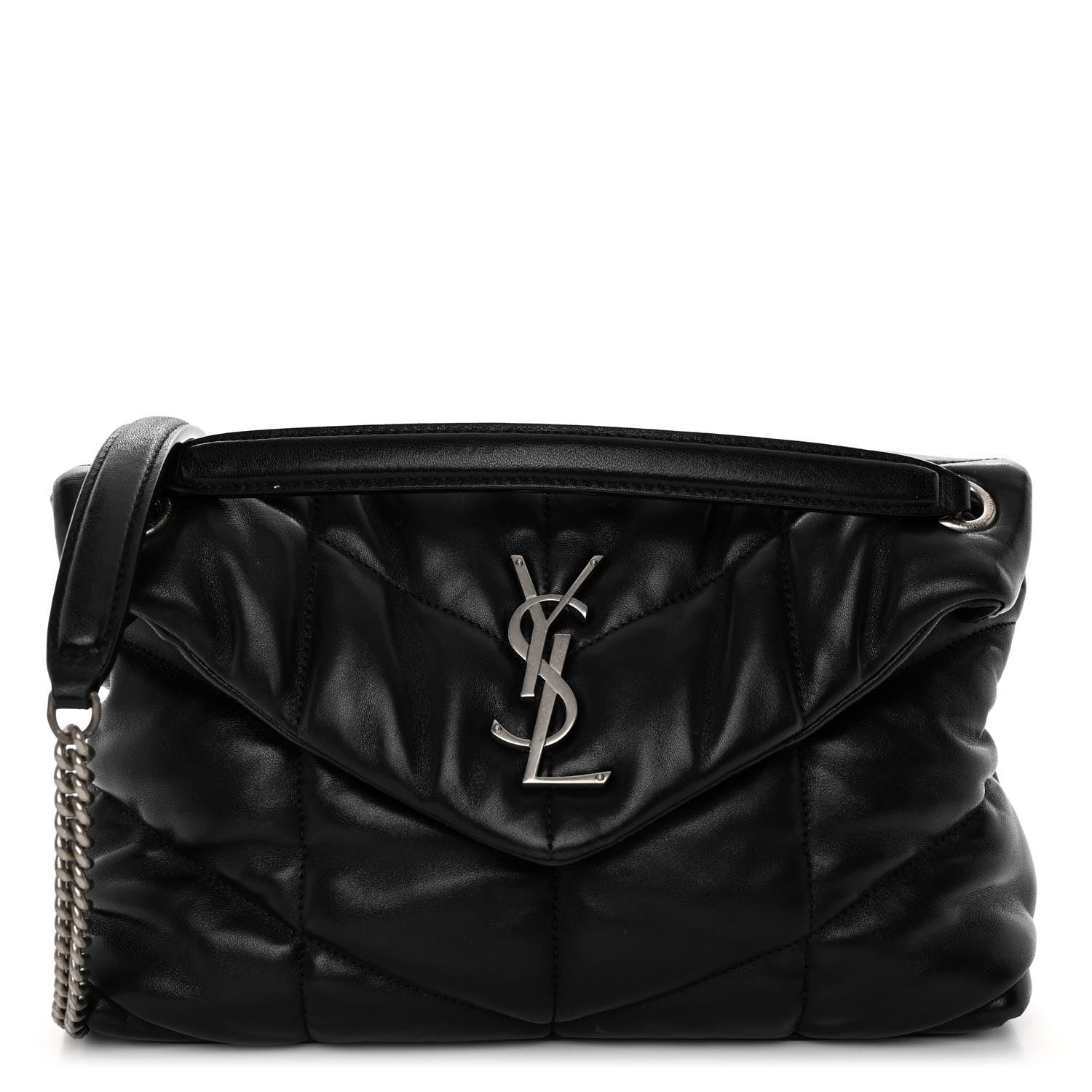 Saint Laurent Lambskin Quilted Small Loulou Puffer Monogram Chain Satchel Black 1 of 9