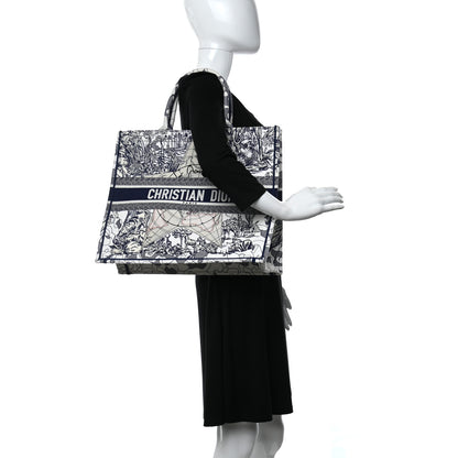 Christian Dior Canvas Embroidered Large Around The World Book Tote Blue 3 of 10