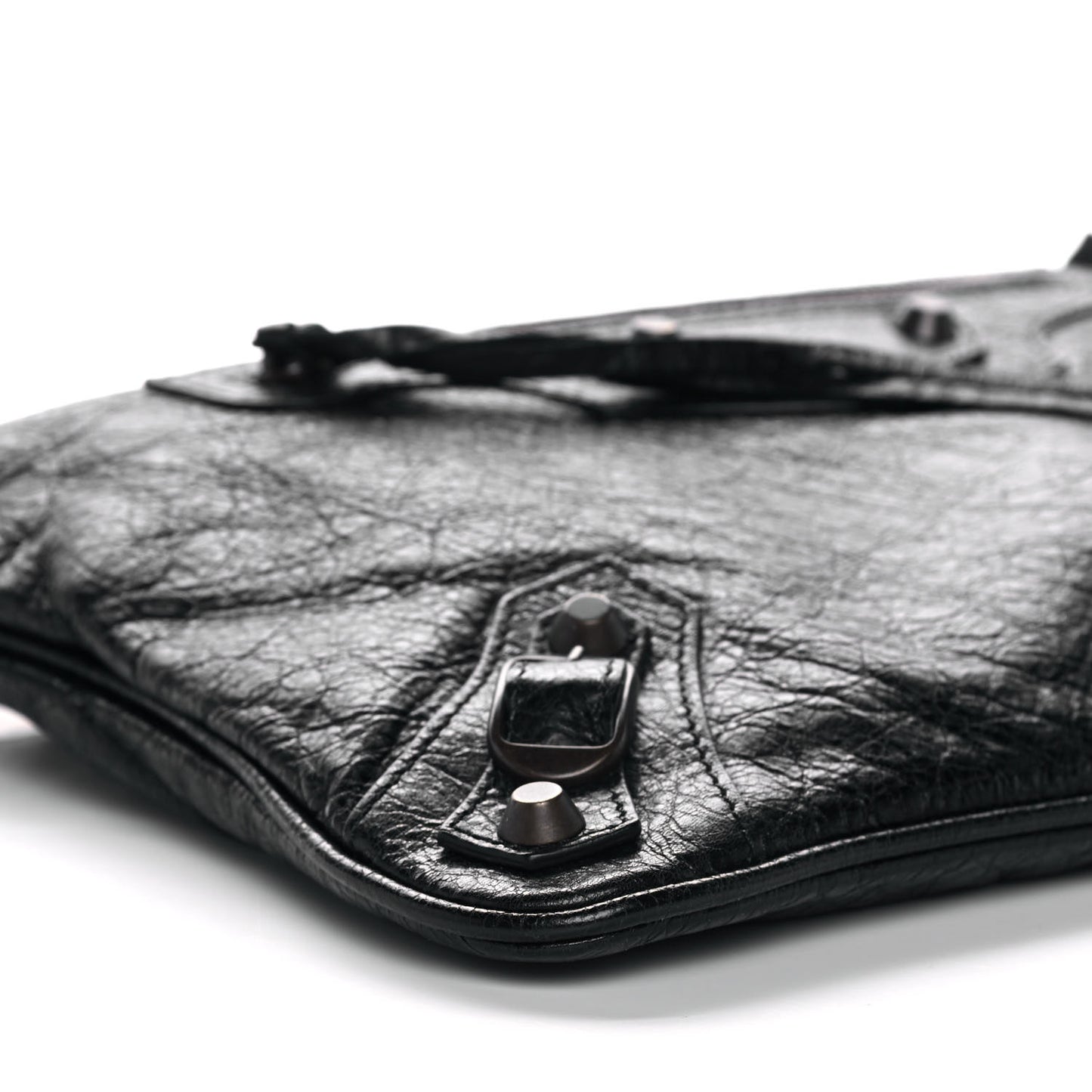 Agneau Classic Hardware Flat Handle Clutch Black
