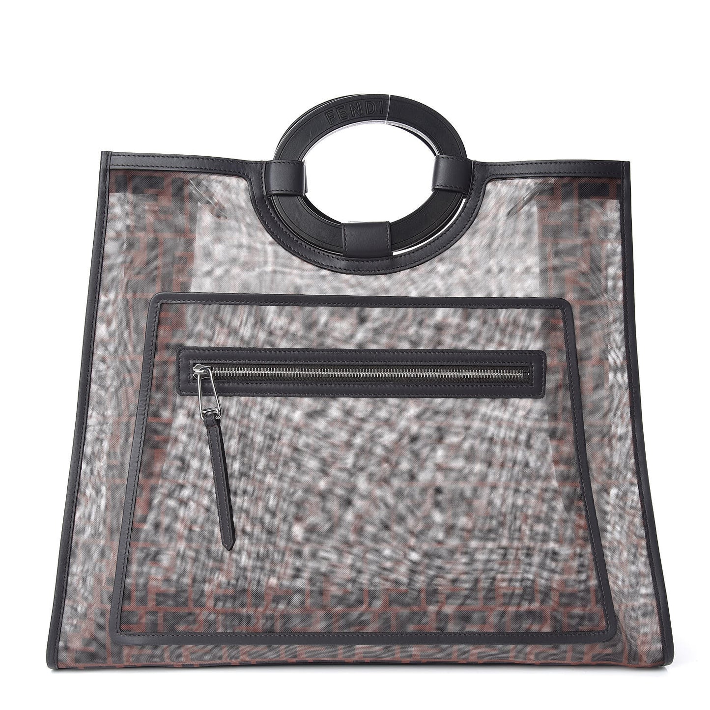 Mesh Vitello Century Cuoio FF 1974 Large Runaway Shopper Tote Marrone Black Ebano