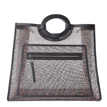Fendi Mesh Vitello Century Cuoio FF 1974 Large Runaway Shopper Tote Marrone Black Ebano 1 of 9