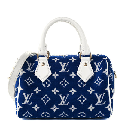 Louis Vuitton Jacquard Velvet Monogram LV Match Speedy Bandouliere 20 Blue 1 of 9